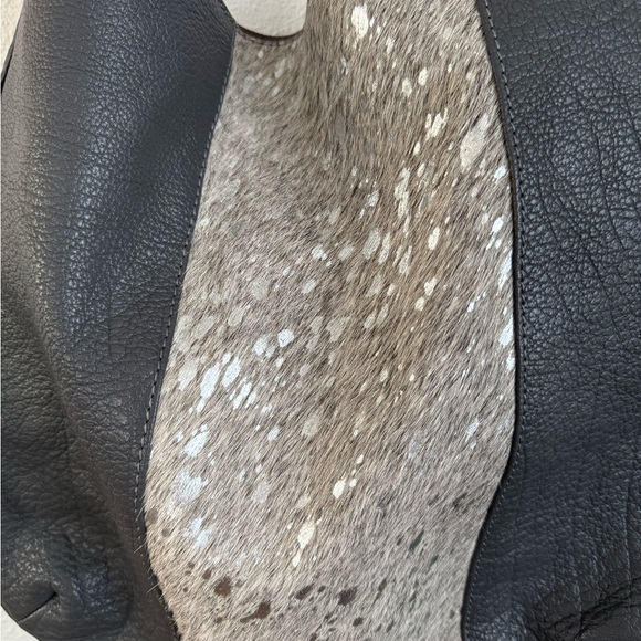 Bella by Sharif Gray Leather Hobo Bag with Cowhide Detail - Picture 4 of 14